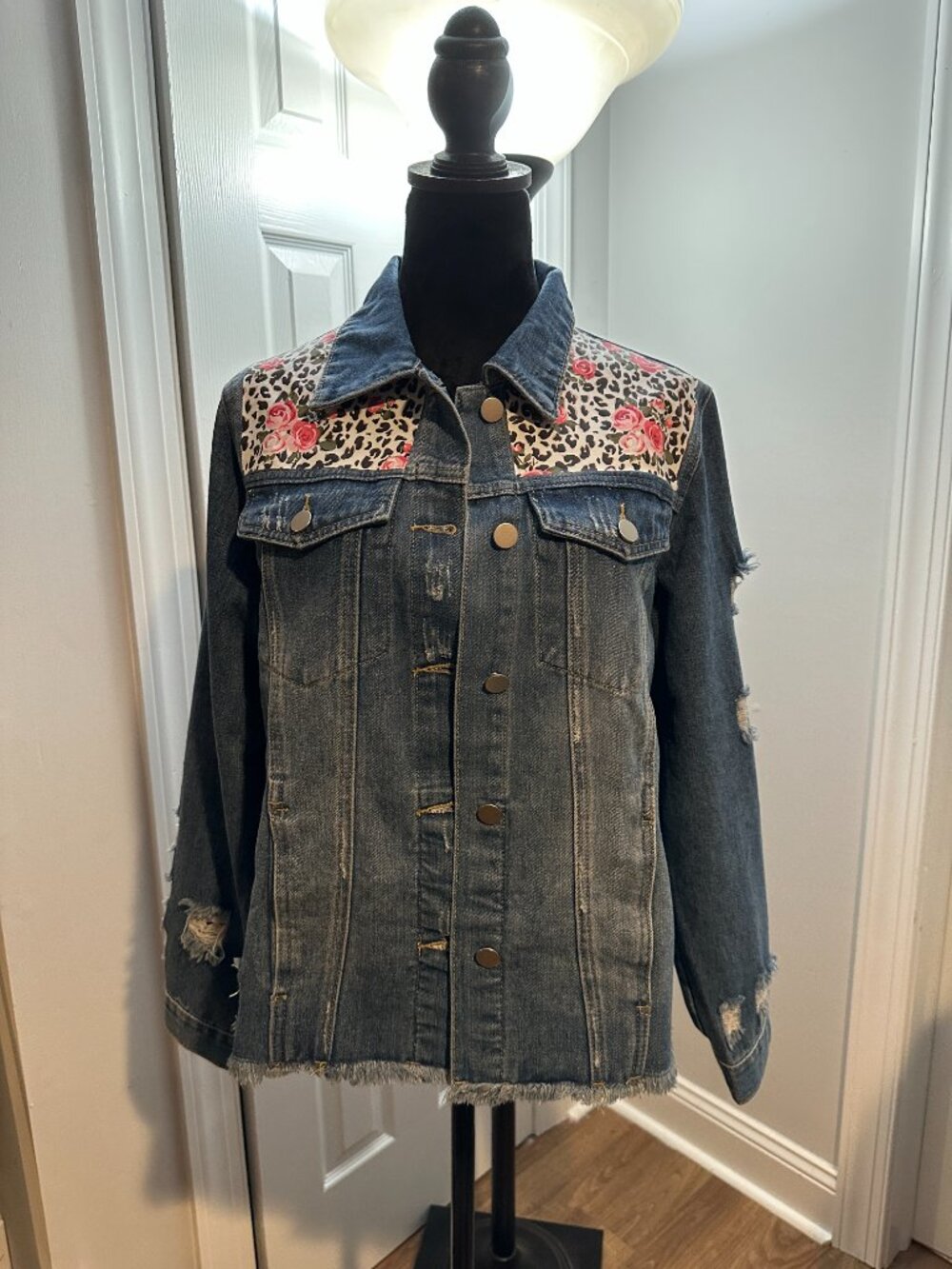 Rolling Stones Mick Jagger Denim Jean Jacket with Floral Front Panels (M) - Picture 2 of 3